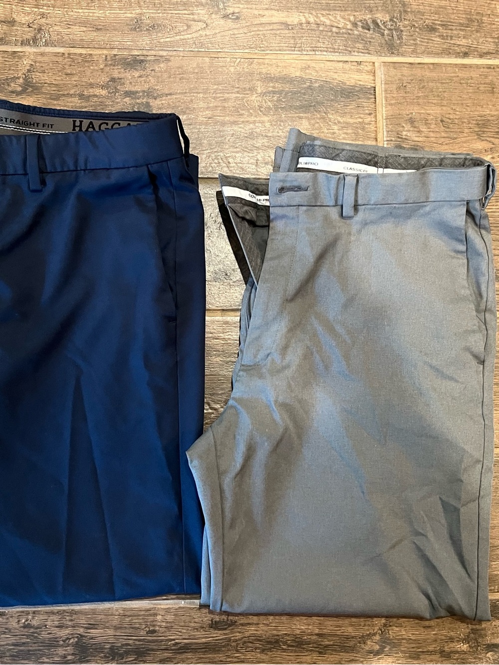 Haggar Two-Pack Flat-Front Pants in Navy & Gray